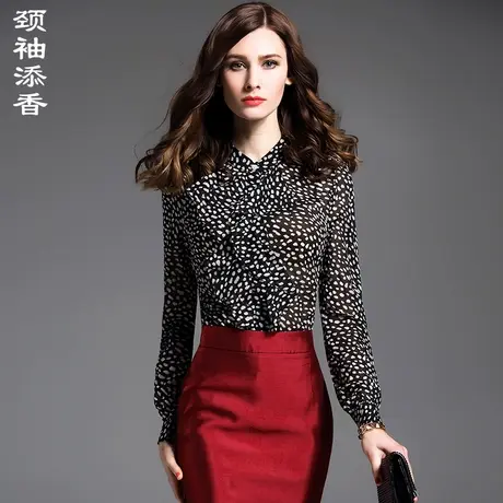 颈袖添香官方2024春秋装新款衬衫女波点时尚桑蚕丝雪纺衫上衣女装商品大图