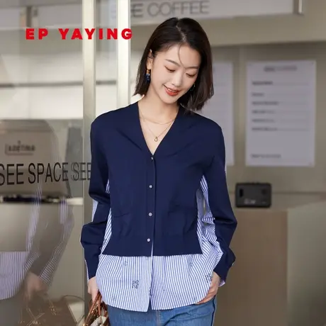EP雅莹女装 设计感针织拼接棉印花衬衫 2023新款2217A图片