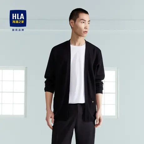 HLA海澜之家含莱赛尔长袖针织开衫纯色黑色时尚休闲舒适外套男图片