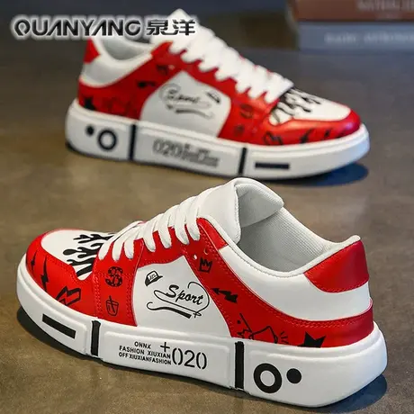 本命年红色男鞋夏季2024新款青少年运动皮面休闲板鞋网红百搭潮鞋商品大图