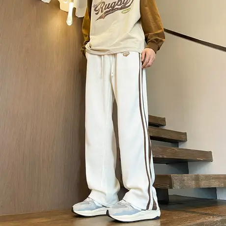 美式条纹裤子男款春秋季潮牌复古夏季运动裤宽松直筒卫裤休闲长裤商品大图