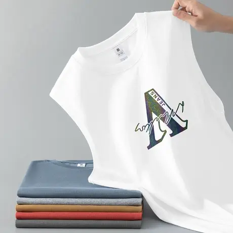 重磅纯棉白色背心男潮夏季宽松跨栏运动篮球健身美式坎肩无袖t恤商品大图