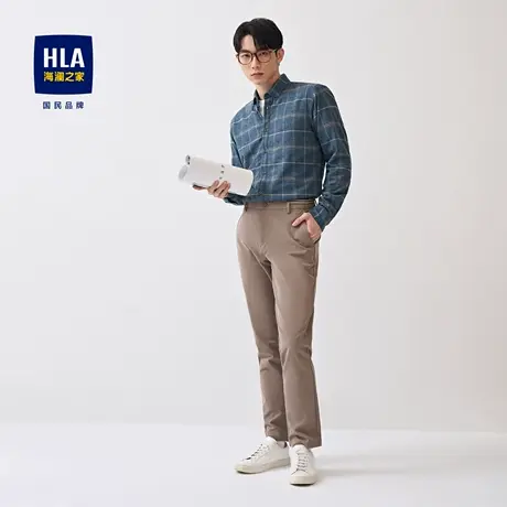 【加绒】HLA/海澜之家2023暖绒长袖衬衫纯棉内里加绒休闲上衣男图片
