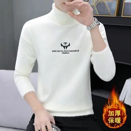 高领毛衣男2023新款潮流秋冬季仿水貂绒保暖针织衫加厚冬装打底衫商品大图