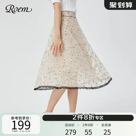 Roem蝴蝶结系列碎花春夏新款韩式碎花雪纺中长半身裙波点a字裙图片
