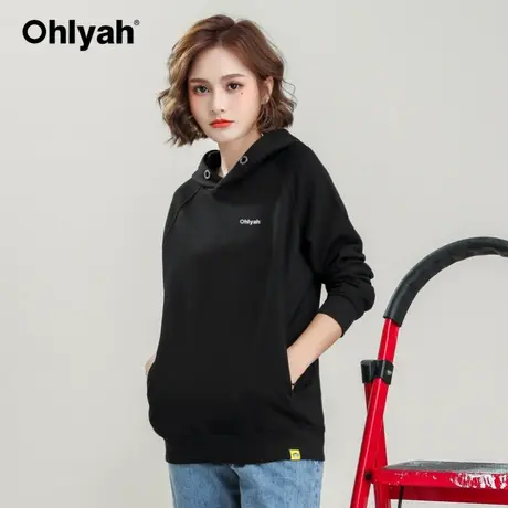 Ohlyah品牌 连帽卫衣女秋冬韩版学生宽松黑色外套休闲运动上衣服商品大图