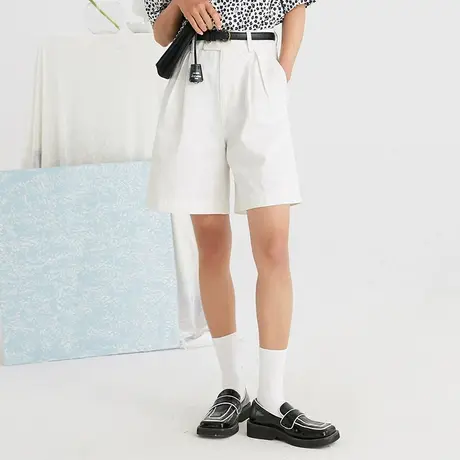 omont蛋挞家 复古高腰宽松显瘦休闲裤女学生白色工装短裤子夏季商品大图