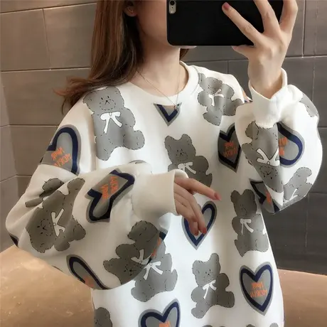 少女感小熊长袖卫衣外穿2023新款秋冬装宽松上衣外套加绒加厚韩版商品大图