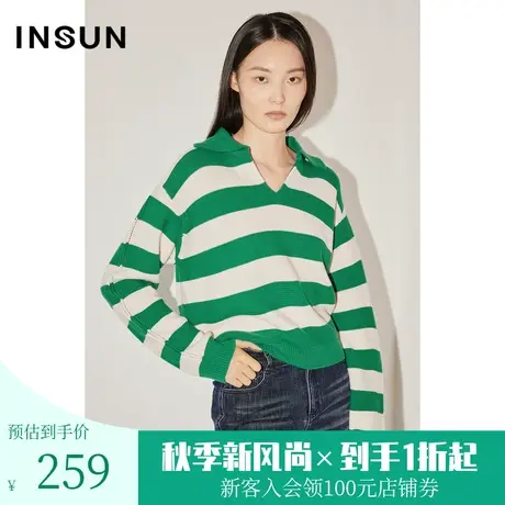 恩裳COVER春秋季新款时尚休闲条纹肌理感落肩慵懒风Polo针织衫图片