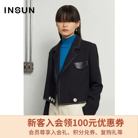 恩裳商场同款冬季明线纽扣设计直筒西装领短款外套女图片