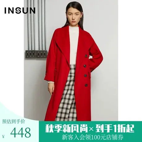 【奥莱专享】恩裳冬季红色职业大方优雅自然日常女士长款毛呢外套商品大图