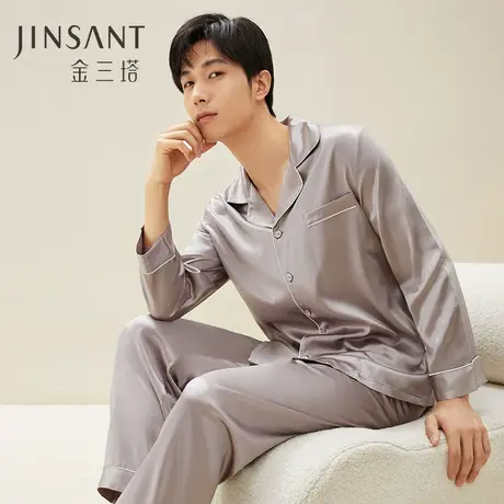礼物】100%桑蚕丝22姆米重磅男士睡衣宽松秋冬真丝家居服金三塔图片
