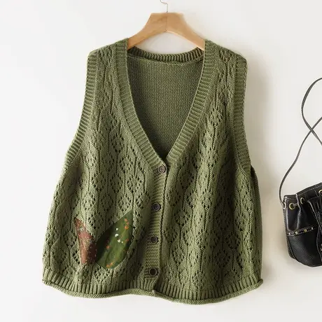 文艺复古毛线针织马甲背心女外穿秋冬季宽松镂空坎肩外搭叠穿马夹图片