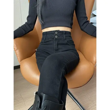 黑色牛仔裤女2023年新款春秋季高腰弹力小个子铅笔修身小脚裤子女商品大图