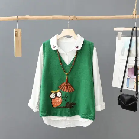 韩版v领套头针织马甲背心女春装新款宽松叠穿马夹坎肩无袖毛衣潮图片