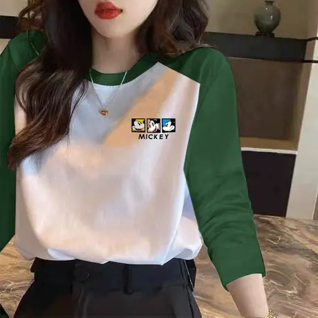 秋装打底衫内搭学生宽松上衣2022春秋新款显瘦遮肚子纯棉长袖T恤商品大图