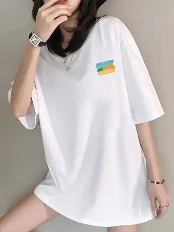 夏季hiphop高街字母印花仿棉重磅短袖T恤女宽松中性风圆领上衣ins商品大图