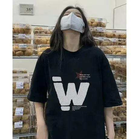 纯棉重磅美式复古短袖t恤女2023新款夏季ins潮牌宽松半袖上衣体恤图片