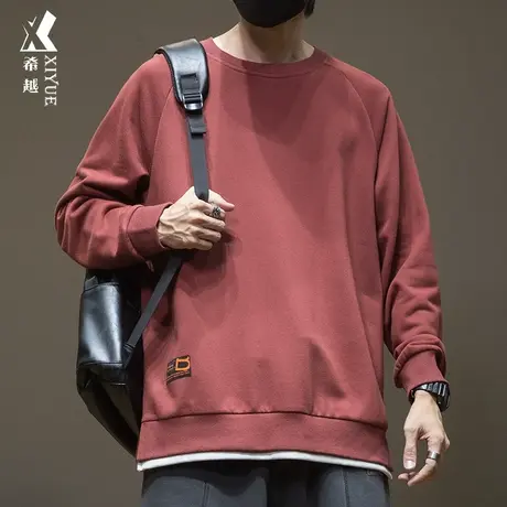 希越加肥假两件男士无帽卫衣男秋冬新款宽松大码休闲加绒加厚男装图片