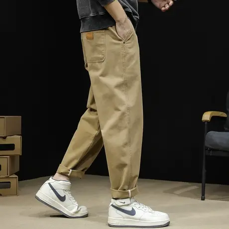 秋季直筒休闲裤男2023新款潮牌大码弹力男士卡其裤子百搭春秋男裤图片