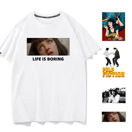 秀洛美国电影低俗小说昆汀Pulp Fiction短袖男女T恤棉打底衫体恤图片