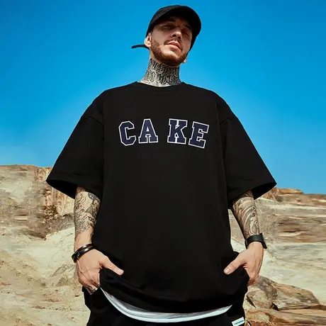 宽松T恤字母短袖男加肥加大五分袖纯棉肥佬大码男装夏季半袖体恤商品大图