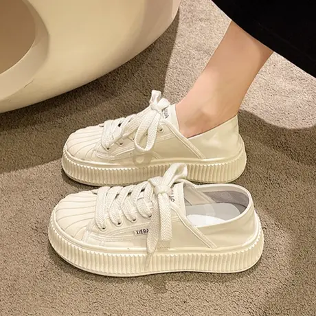 超火小白鞋女2023春季新款轻便厚底饼干鞋百搭韩版两穿板鞋ins潮图片