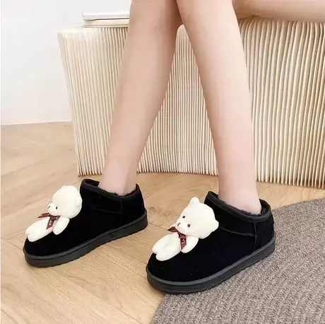 雪地靴女2023年新款冬季网红可爱小熊毛毛鞋洋气加绒加厚面包棉鞋商品大图