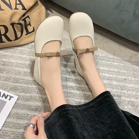 圆头浅口蝴蝶结一脚蹬单鞋女2023秋季新款甜美小香风豆豆鞋低帮鞋图片