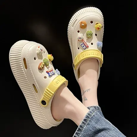 高跟洞洞鞋女士外穿夏季新款松糕厚底卡通可爱两穿包头防滑凉拖鞋商品大图