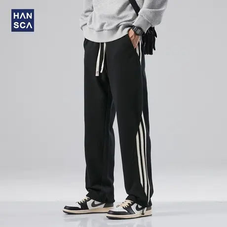 hansca直筒垂感卫裤男春季新款侧条纹宽松百搭大码运动休闲长裤子图片