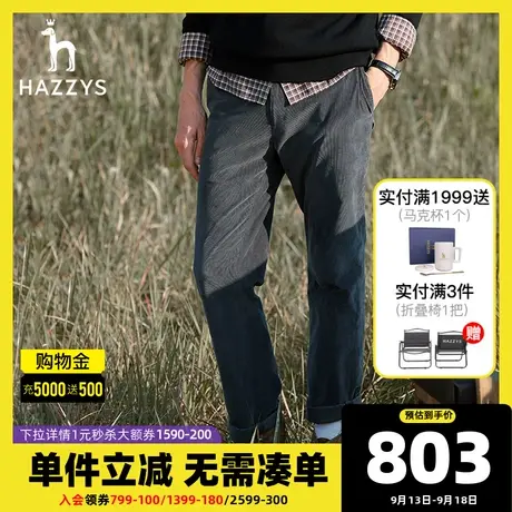 Hazzys哈吉斯秋季男士休闲裤韩版宽松时尚直筒裤子男潮流长裤男装商品大图