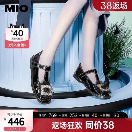 MIO米奥年秋冬圆头平跟国风方钻轻纱舒适中口玛丽珍单鞋女鞋图片