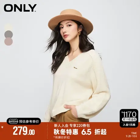 ONLY2023夏季新款时尚通勤风拼接宽松v领长袖针织衫女|123313020商品大图