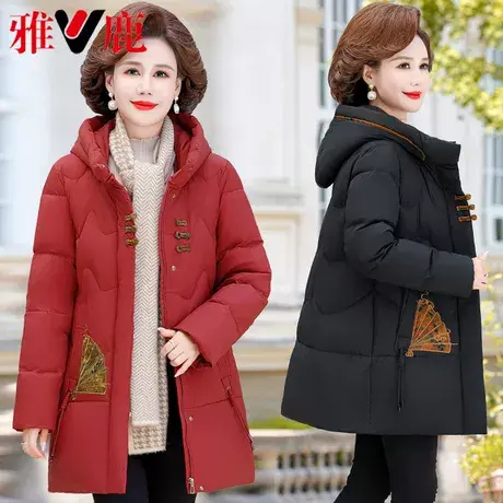 雅鹿正品羽绒服中长款冬季保暖厚外套爆款中老年洋气大码妈妈装图片