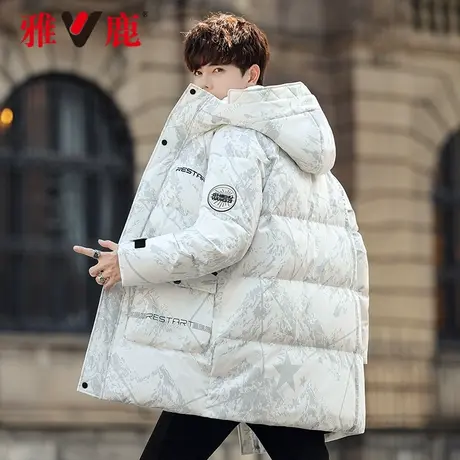 雅鹿羽绒服男冬季2023新款中长款连帽保暖时尚印花防风保暖外套A图片