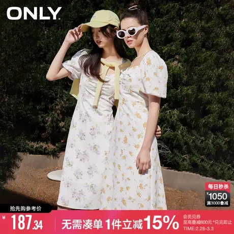 ONLY冬季时尚满印泡泡袖中长款方领连衣裙女|123107025图片