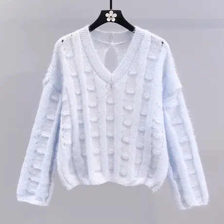 温柔风软糯设计感针织衫女春季2023新款慵懒风高级感露背套头毛衣商品大图