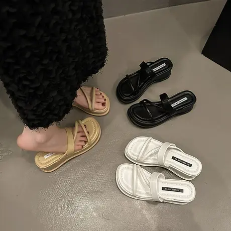 凉拖鞋女2024春夏新款配裙子厚底增高罗马凉鞋百搭沙滩防滑一字拖图片