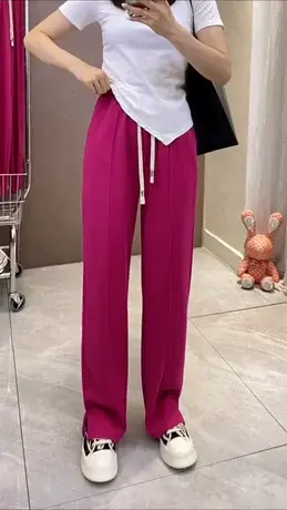 开叉阔腿裤女2023春季新款直筒高腰宽松显瘦运动休闲卫裤拖地裤潮图片