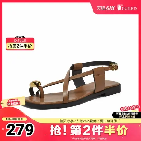 百思图2025夏季新款时尚潮流户外一字带凉鞋平跟女凉鞋B5380BL5图片