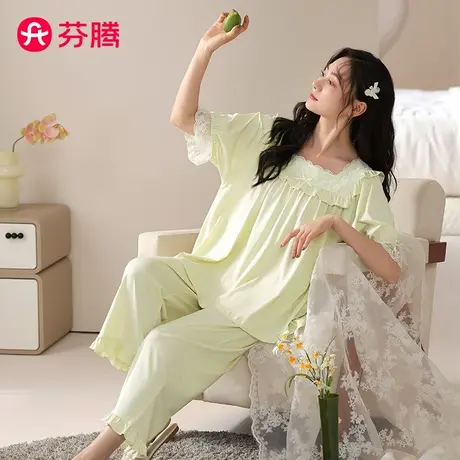 芬腾纯棉睡衣女新款夏季薄款短袖高级感宫廷风大码夏天家居服套装商品大图