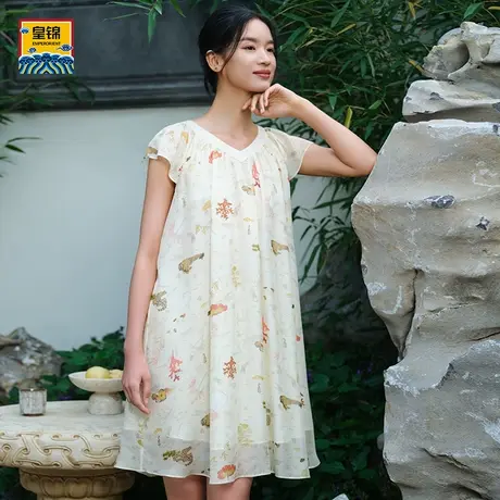 爱慕皇锦含真丝雪纺女士家居服小飞袖睡裙-海错图HJ21535商品大图