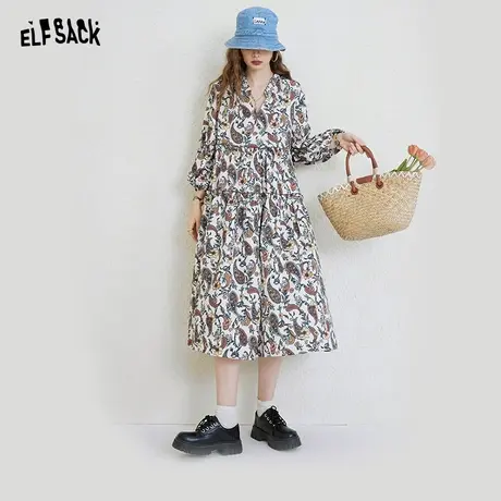 妖精的口袋法式碎花长袖连衣裙女2023秋季新款印花显瘦设计感长裙商品大图