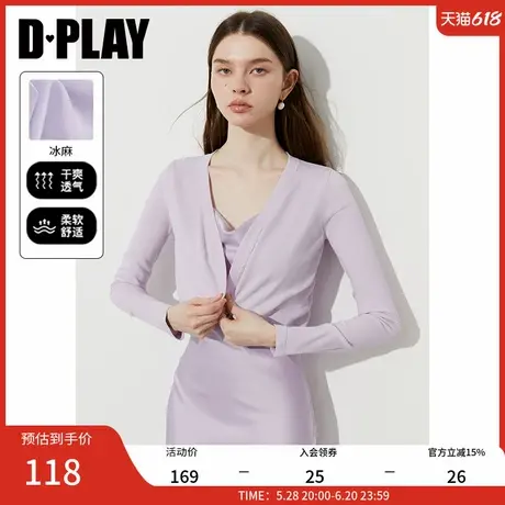 DPLAY2025年夏季新款紫色开衫轻薄凉感冰麻针织衫长袖披肩短外套图片