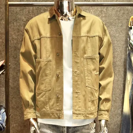 纯棉简约百搭牛仔外套男宽松大码潮牌春秋新款ins潮流帅气夹克男图片