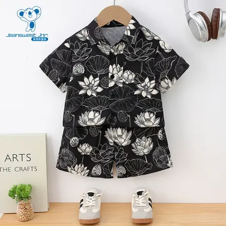 GD真维斯男童2件装2025夏季新款时髦国潮风开衫上衣休闲短裤套装商品大图