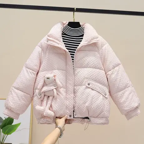 2023新款羽绒棉服女短款立领韩版宽松时尚小兔子加厚冬季棉衣外套图片