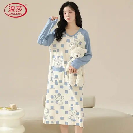 浪莎春夏带胸垫睡裙女春款纯棉长袖学生可爱可外穿睡衣2025新款秋商品大图