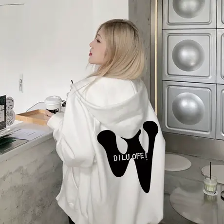 hiphop高街大码连帽卫衣女秋美式bf情侣装开衫潮ins拉链外套上衣商品大图